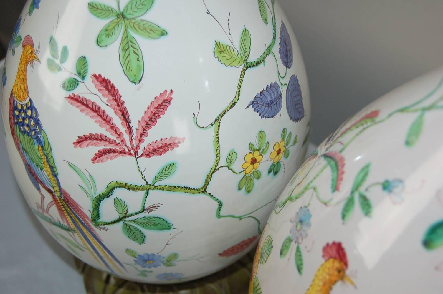 Pair of Vintage Italian Porcelain Peacock Lamps by Marbro For Sale 2
