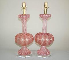 Matched Pair of Vintage Murano Lamps in Cotton Candy Pink