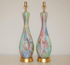 Fratelli Toso Murano Lamps of Multicolored Swirls