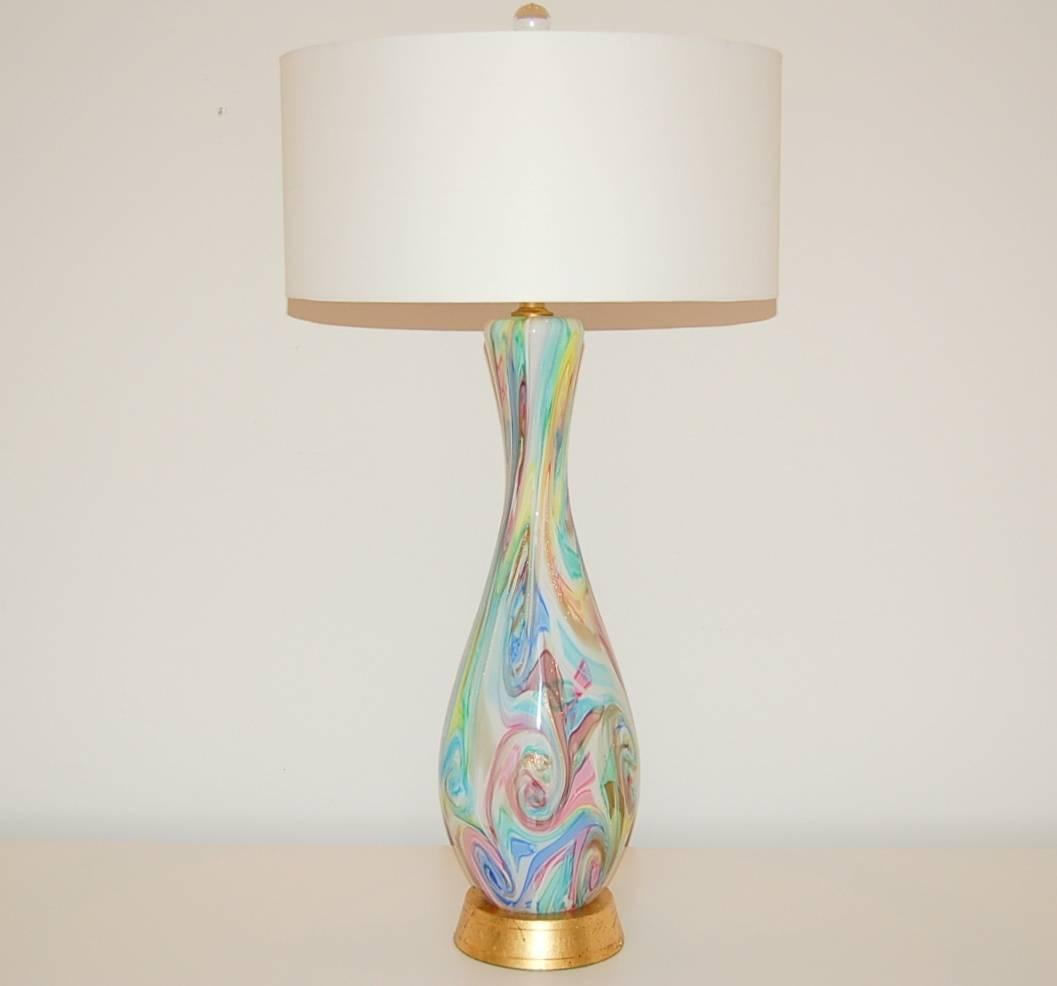 Mid-Century Modern Fratelli Toso Murano Lamps of Multicolored Swirls For Sale