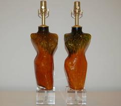 Orange and Green Venus Murano Glass Lamps