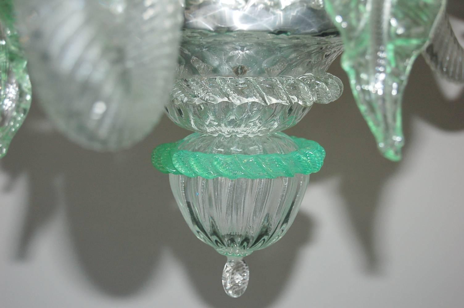Italian Chandelier Murano Glass of Murano Crystal with Green For Sale