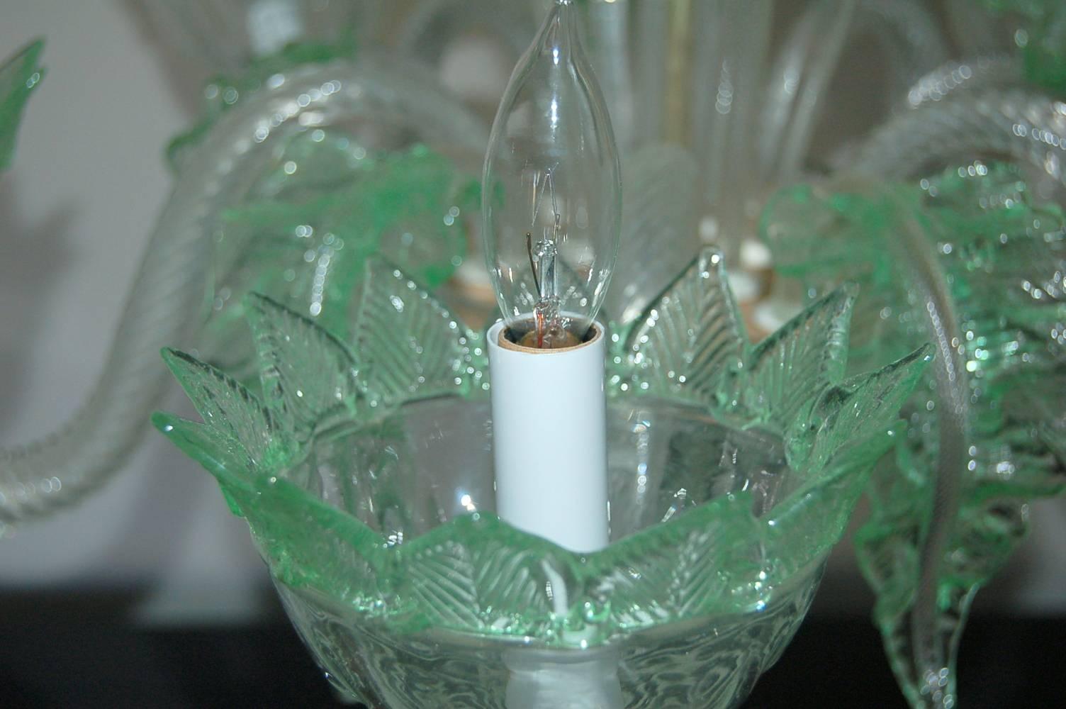 Chandelier Murano Glass of Murano Crystal with Green In Excellent Condition For Sale In Little Rock, AR