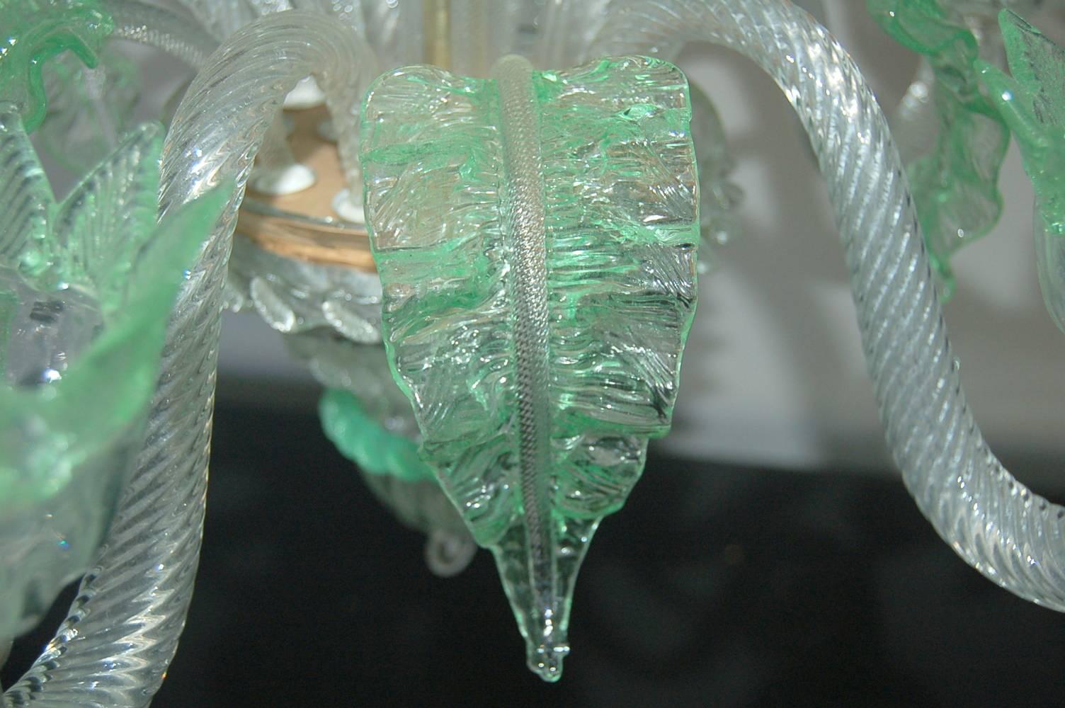 Mid-20th Century Chandelier Murano Glass of Murano Crystal with Green For Sale