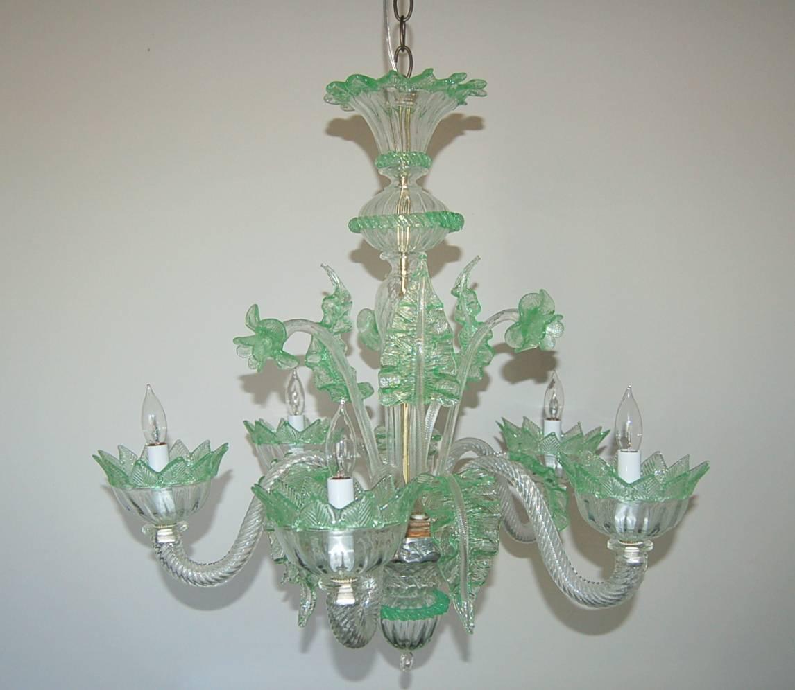 Chandelier Murano Glass of Murano Crystal with Green For Sale 4