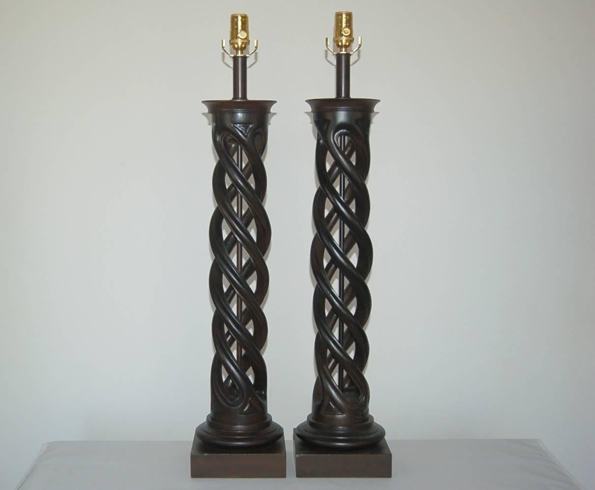 Mid-Century Modern Chocolate James Mont Style Table Lamps  For Sale