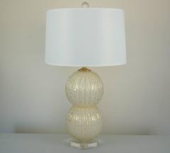 Pair of Murano Glass Stacked Ball Lamps in White and Gold