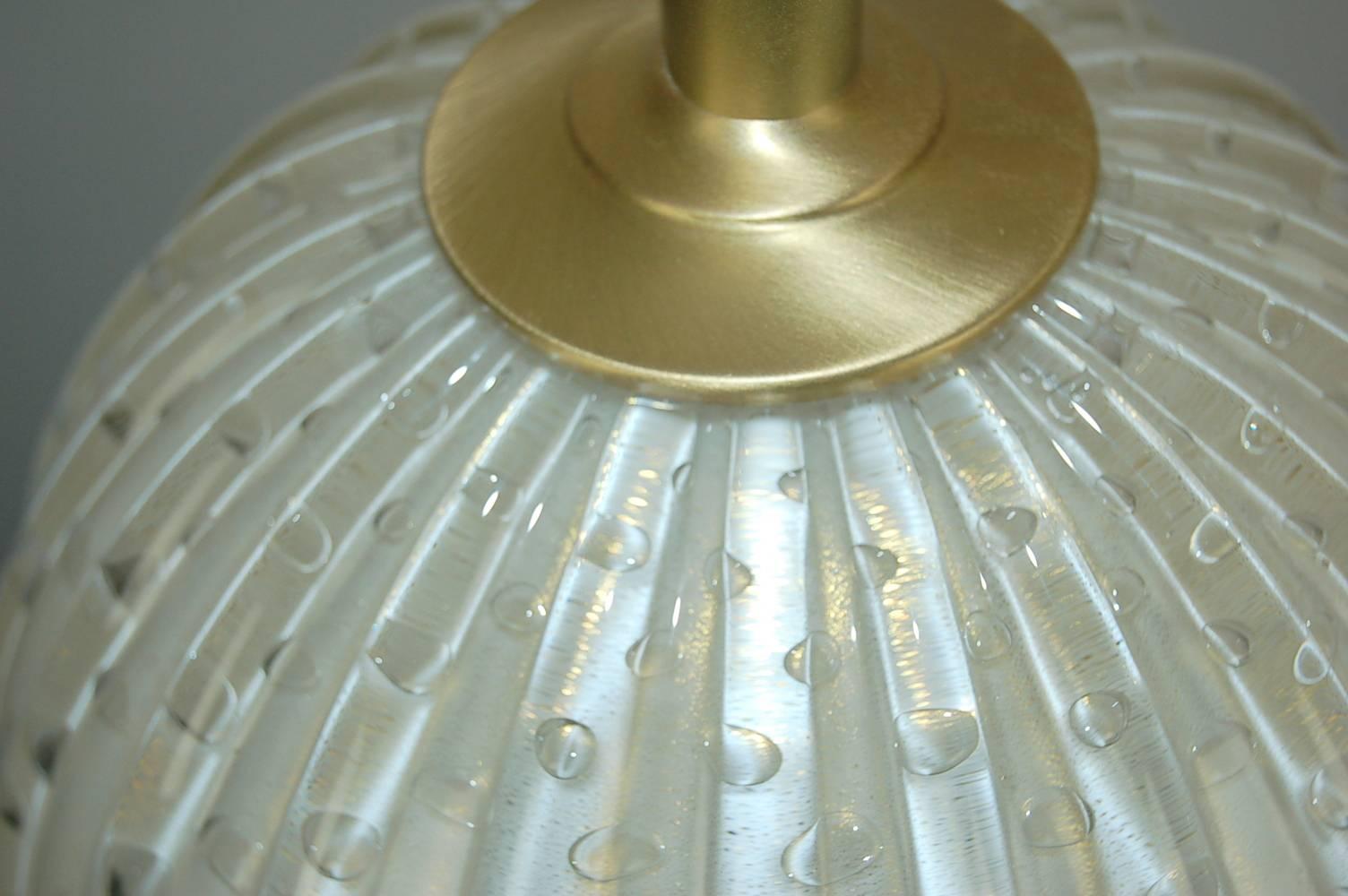 Late 20th Century Pair of Murano Glass Stacked Ball Lamps in White and Gold For Sale