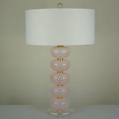 Matched Pair of Vintage Murano Opaline Table Lamps in Pale Pink