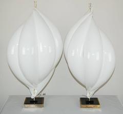Matched Pair of Acrylic Petal Table Lamps by Rougier, 1970's