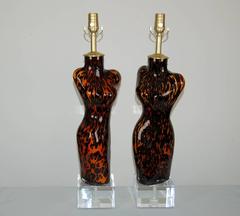 Orange And Black Venus Murano Glass Lamps