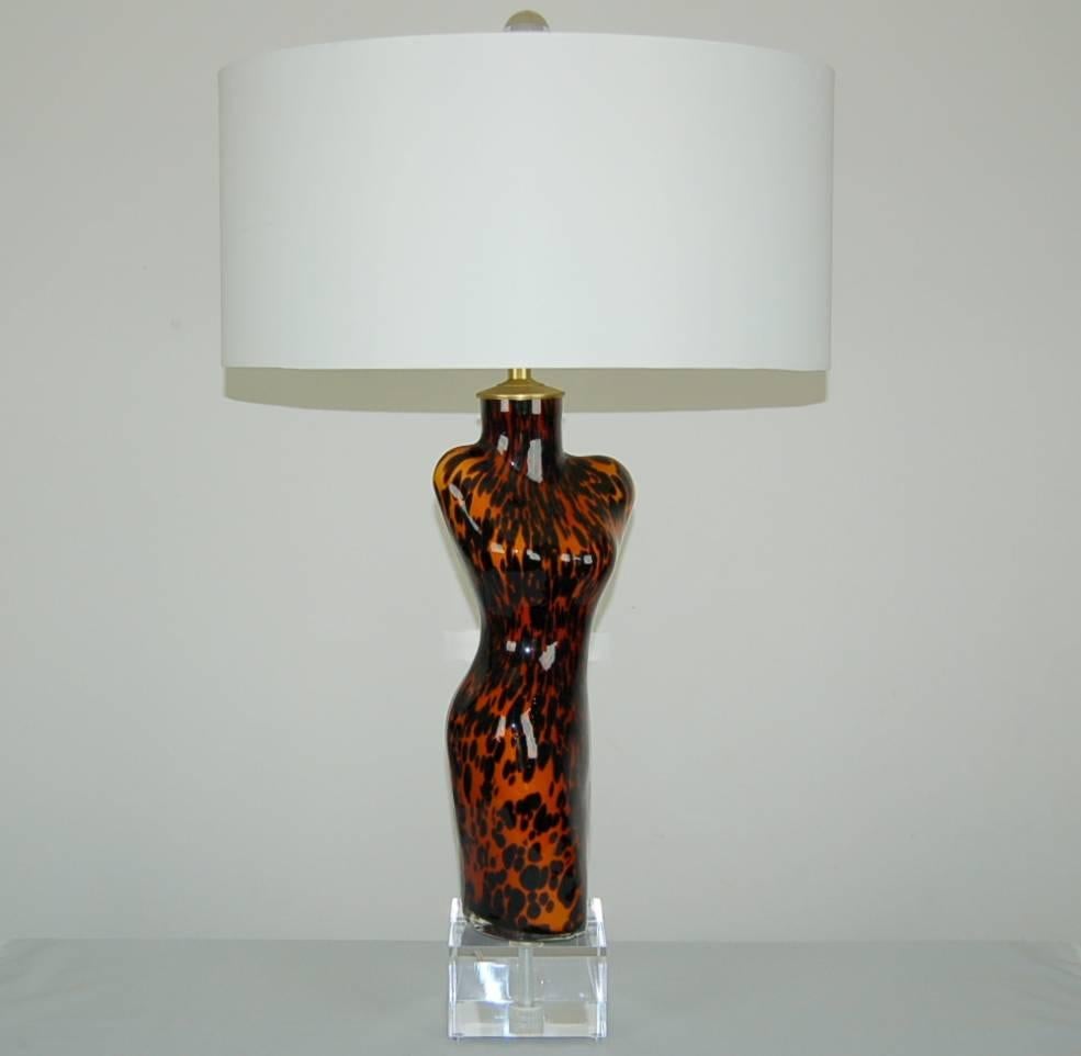 Mid-Century Modern Orange And Black Venus Murano Glass Lamps  For Sale