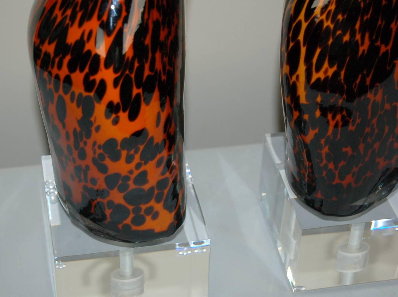 Orange And Black Venus Murano Glass Lamps  In Excellent Condition For Sale In Little Rock, AR