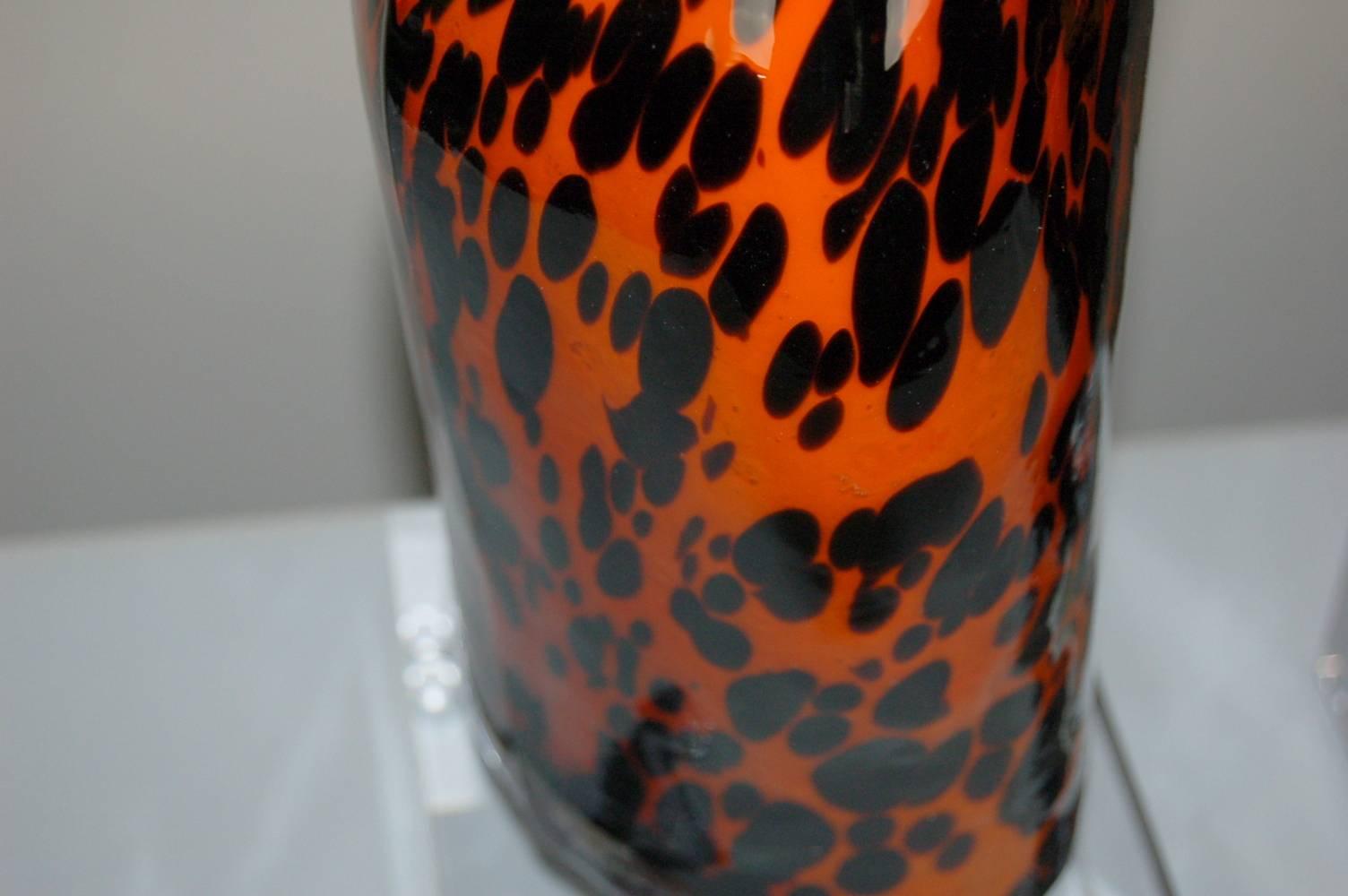 Late 20th Century Orange And Black Venus Murano Glass Lamps  For Sale