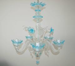 Chandelier Murano Glass of Crystal with Blue Accents
