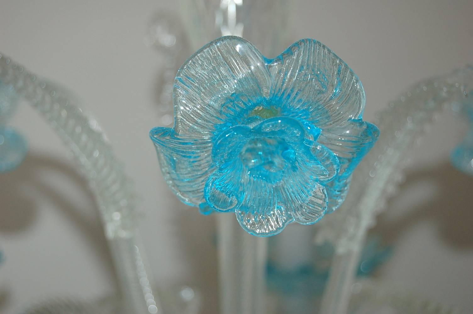 Mid-20th Century Chandelier Murano Glass of Crystal with Blue Accents For Sale