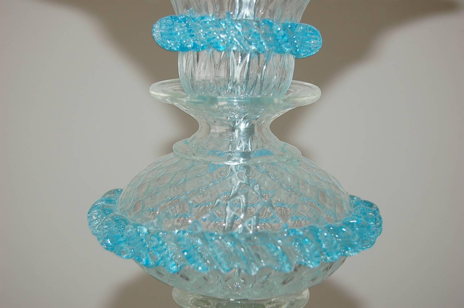 Chandelier Murano Glass of Crystal with Blue Accents For Sale 2