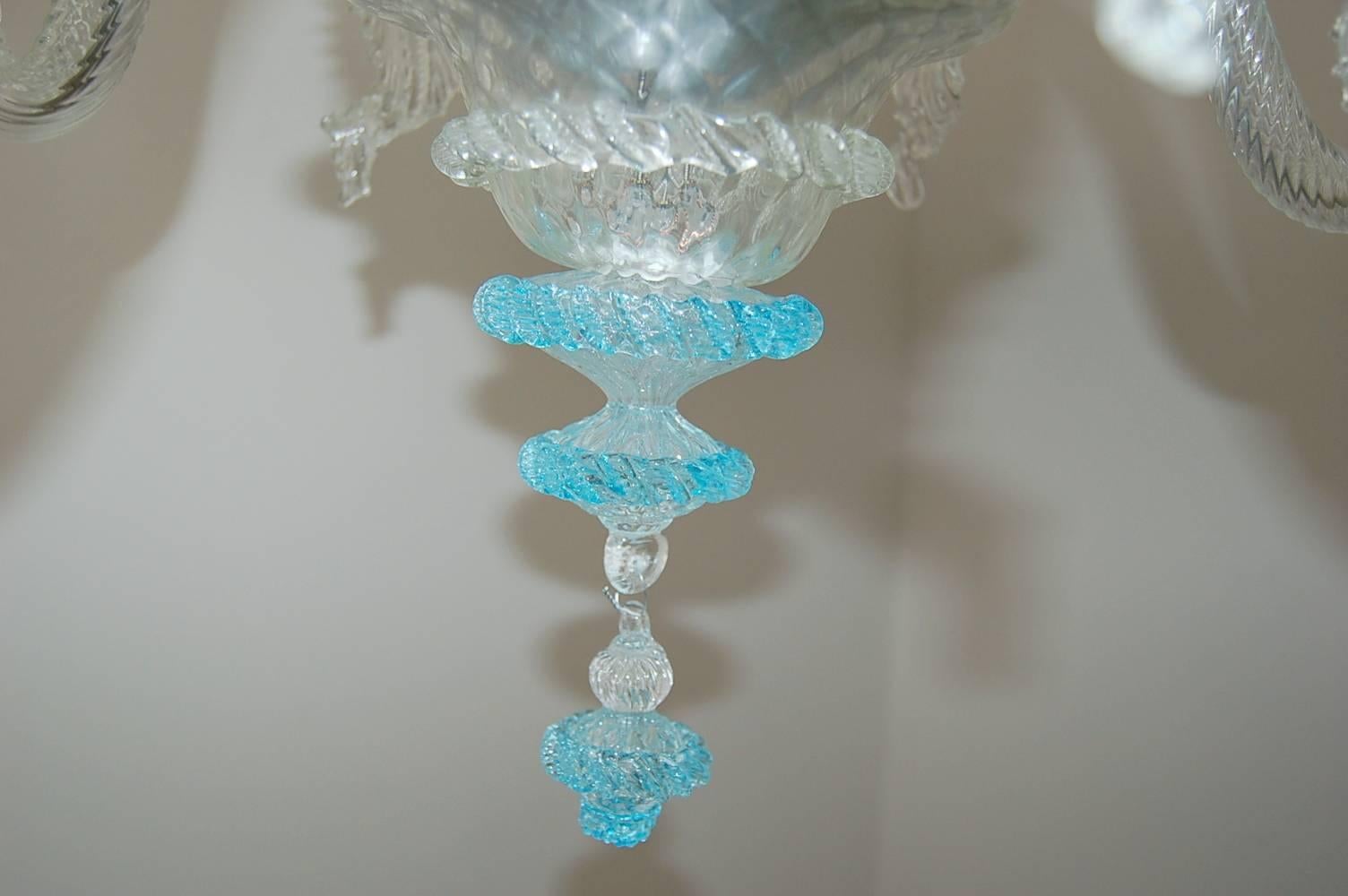 Chandelier Murano Glass of Crystal with Blue Accents For Sale 4