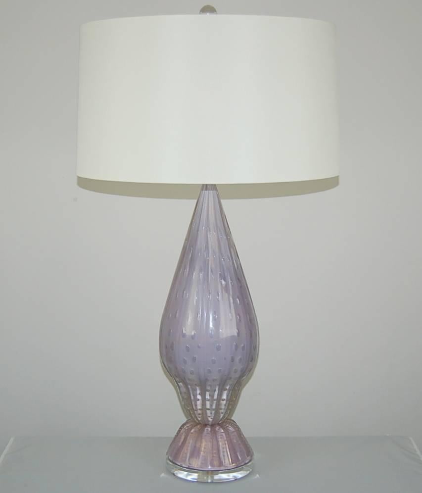 Hollywood Regency Enormous Vintage Murano Table Lamp of Barbini Style in Lavender For Sale