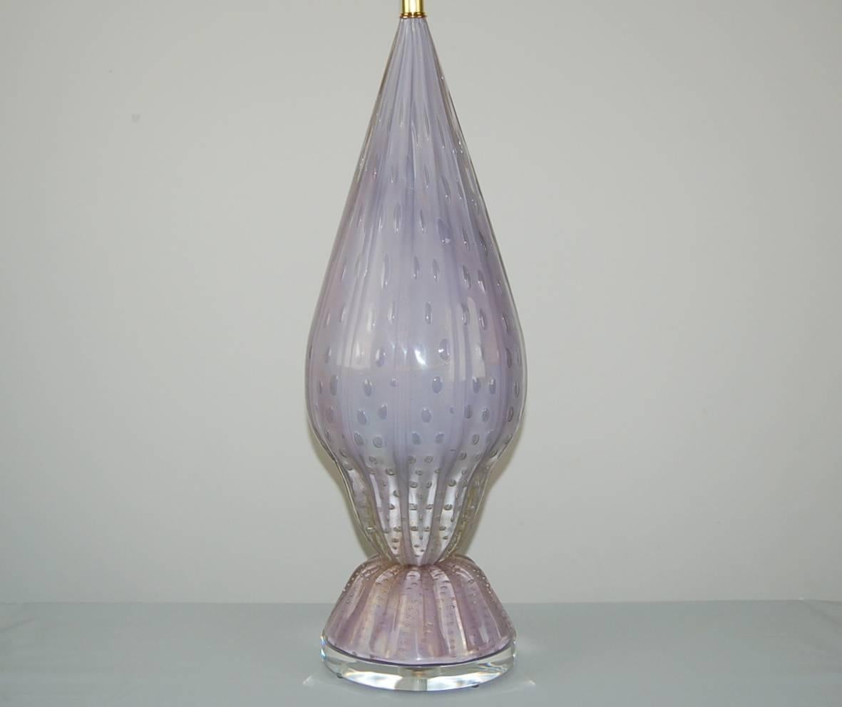 Italian Enormous Vintage Murano Table Lamp of Barbini Style in Lavender For Sale