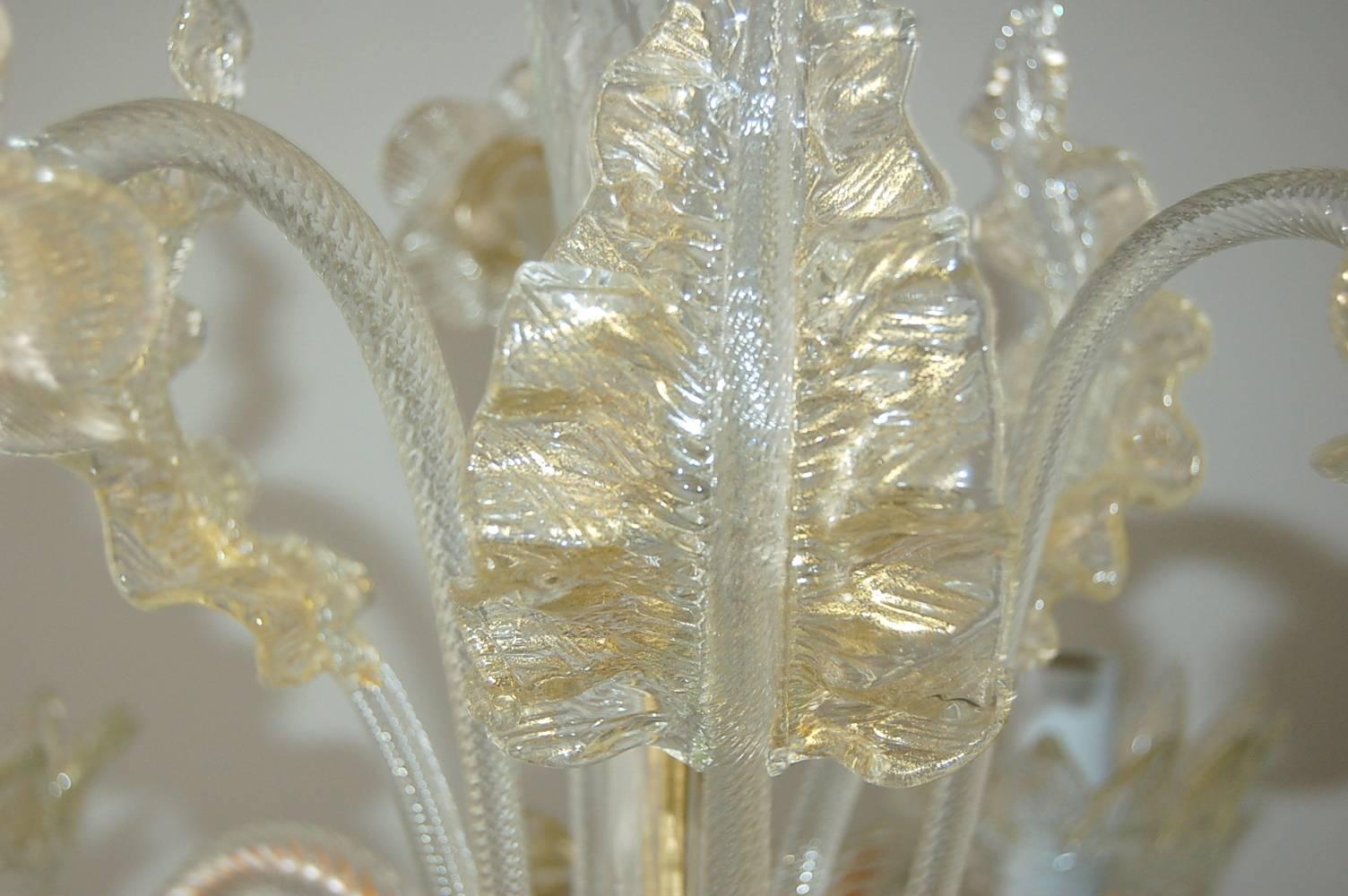 Chandelier Murano Clear Glass with Gold  In Excellent Condition For Sale In Little Rock, AR