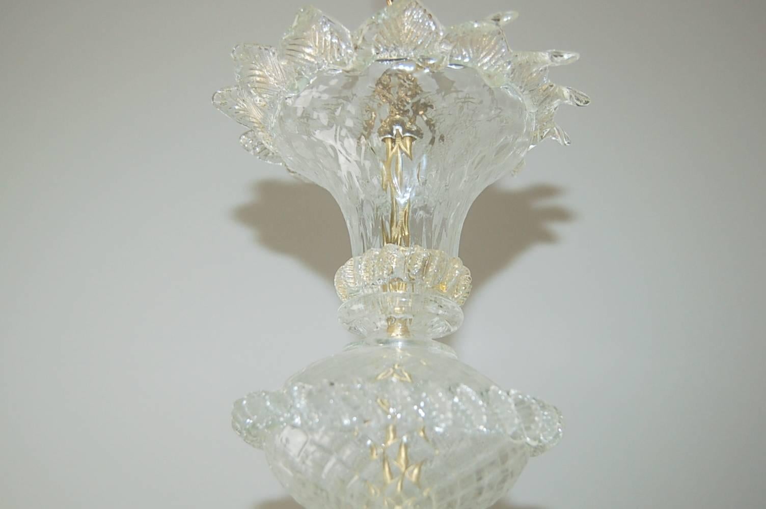 Chandelier Murano Clear Glass with Gold  For Sale 2