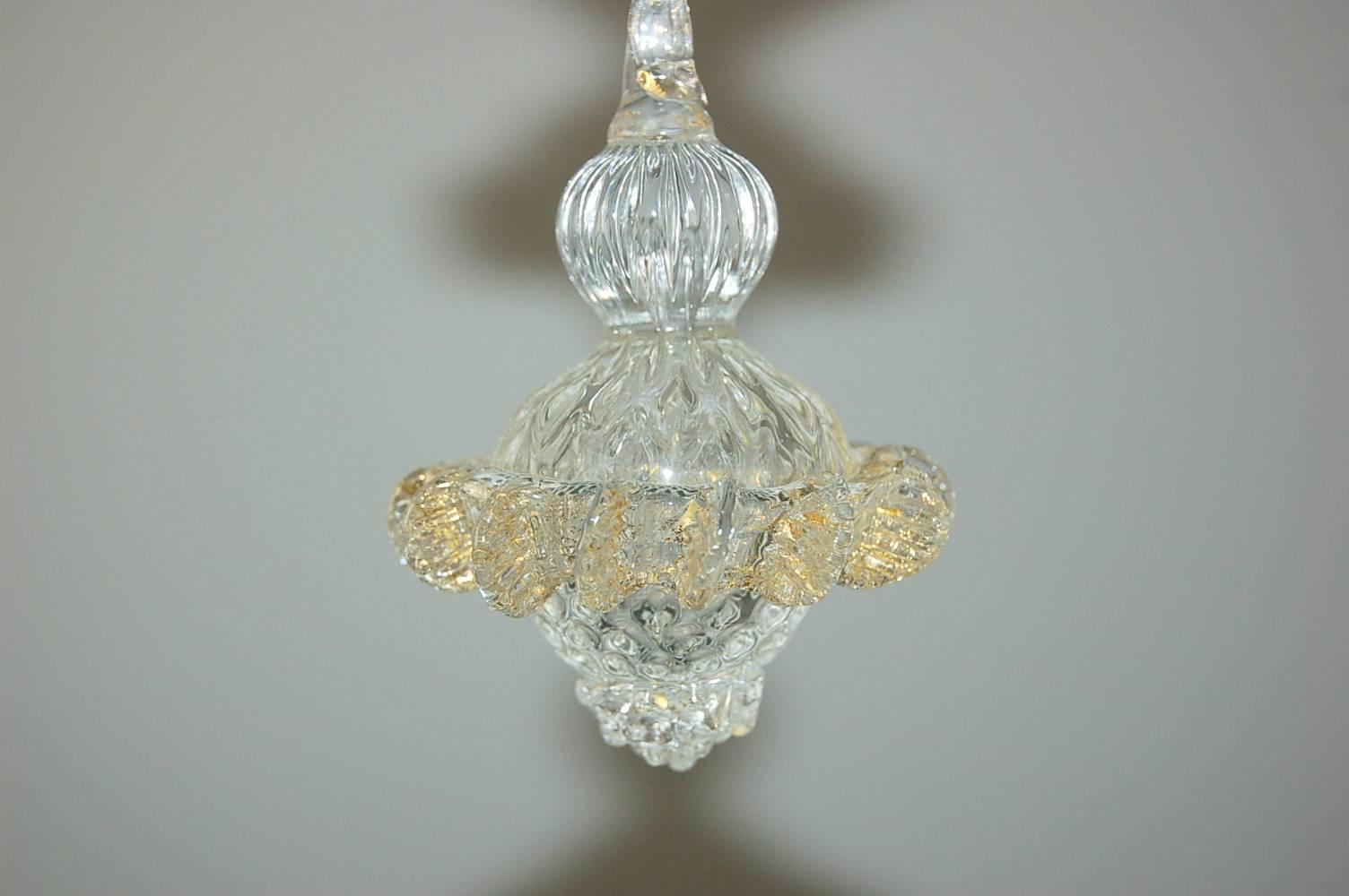 Chandelier Murano Clear Glass with Gold  For Sale 3