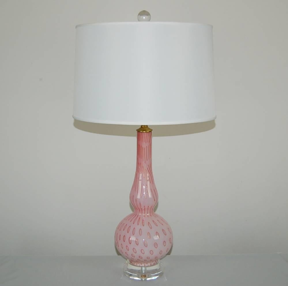 Mid-Century Modern Matched Pair of Vintage Murano Lamps in Pink by Marbro