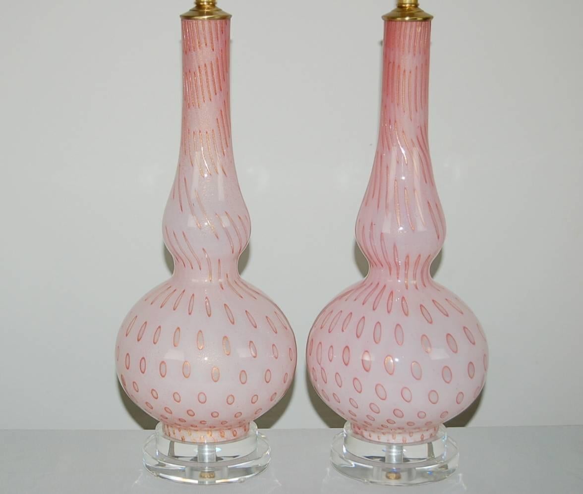 Italian Matched Pair of Vintage Murano Lamps in Pink by Marbro