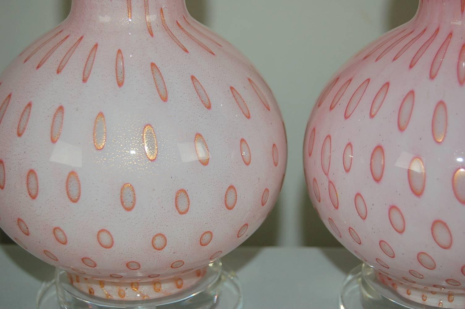 Matched Pair of Vintage Murano Lamps in Pink by Marbro 3