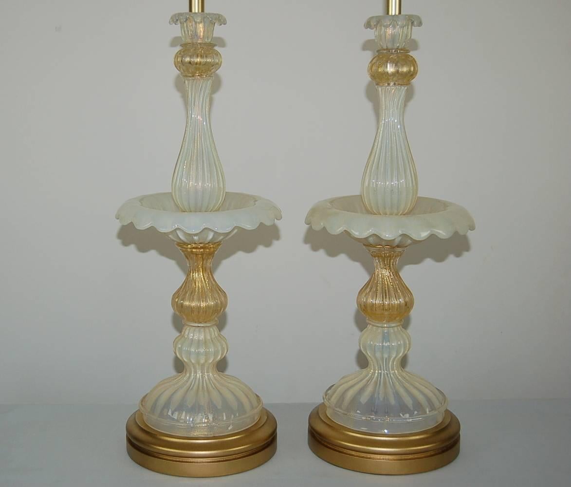 Hollywood Regency White Opaline Murano Epergne Table Lamps  For Sale