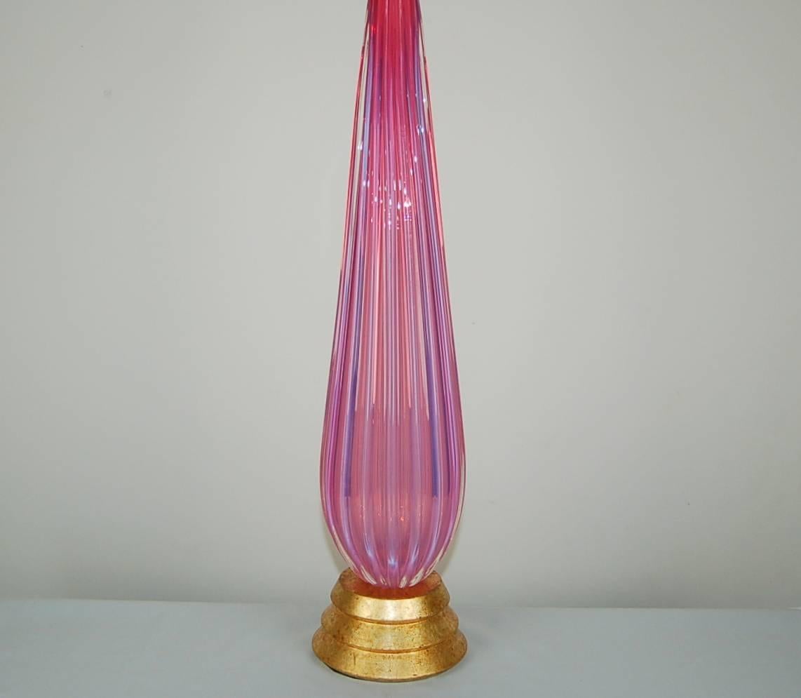 Pink Opaline Murano Italian Lamp by Seguso In Excellent Condition For Sale In Little Rock, AR