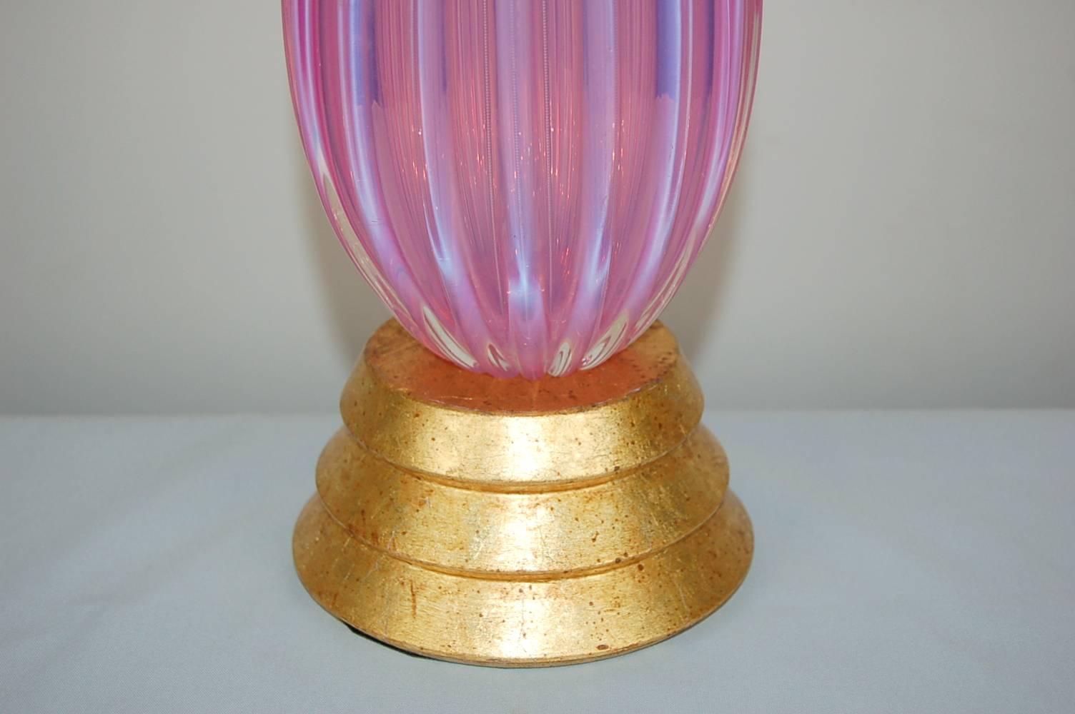 Mid-20th Century Pink Opaline Murano Italian Lamp by Seguso For Sale