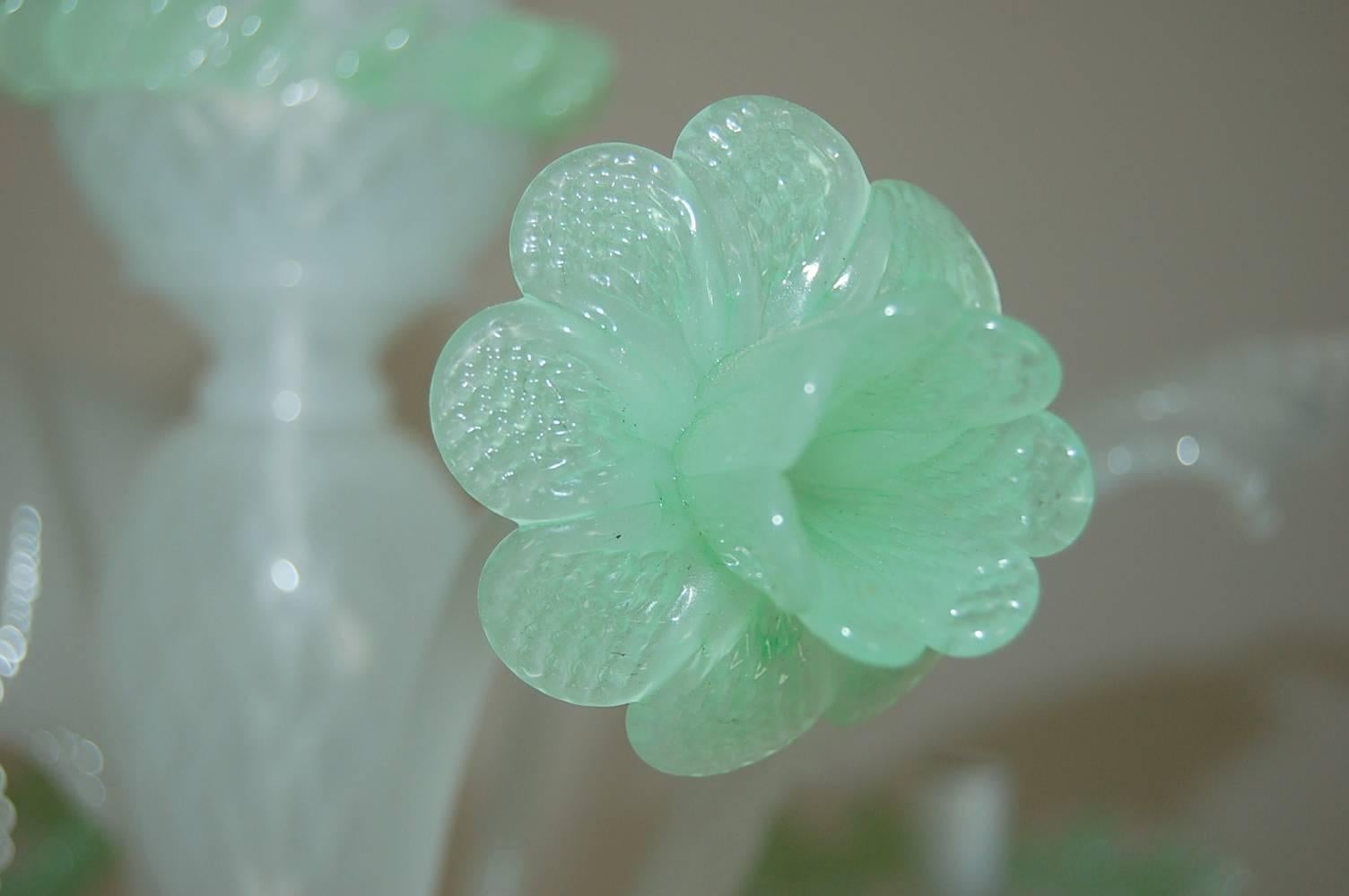 Chandelier Murano Opaline Glass of White and Green 1