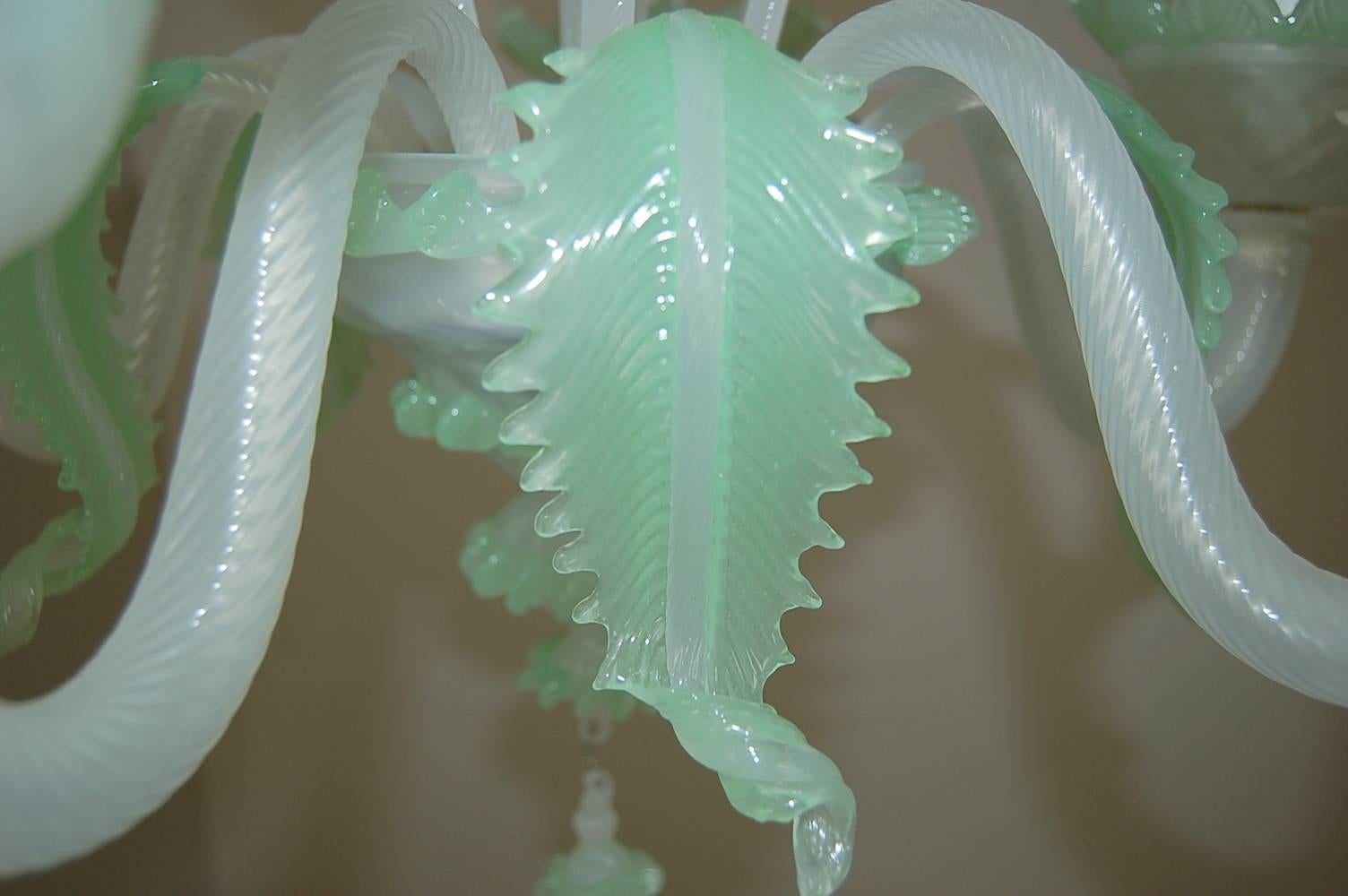 Chandelier Murano Opaline Glass of White and Green 2