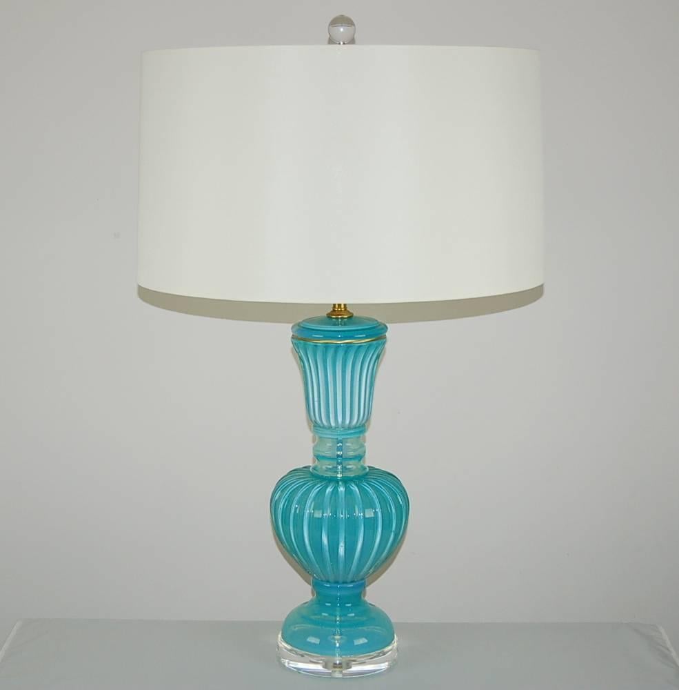 Mid-Century Modern Aqua Blue Murano Opaline Table Lamp by Marbro 