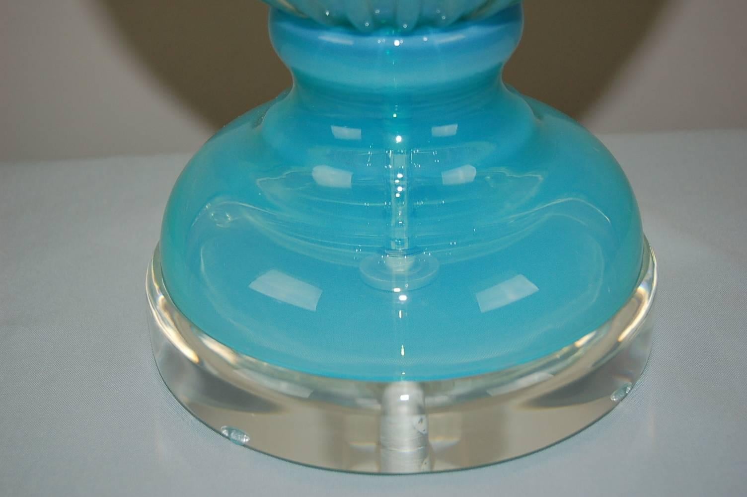 Aqua Blue Murano Opaline Table Lamp by Marbro  In Excellent Condition In Little Rock, AR