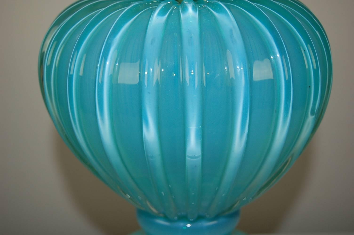Mid-20th Century Aqua Blue Murano Opaline Table Lamp by Marbro 