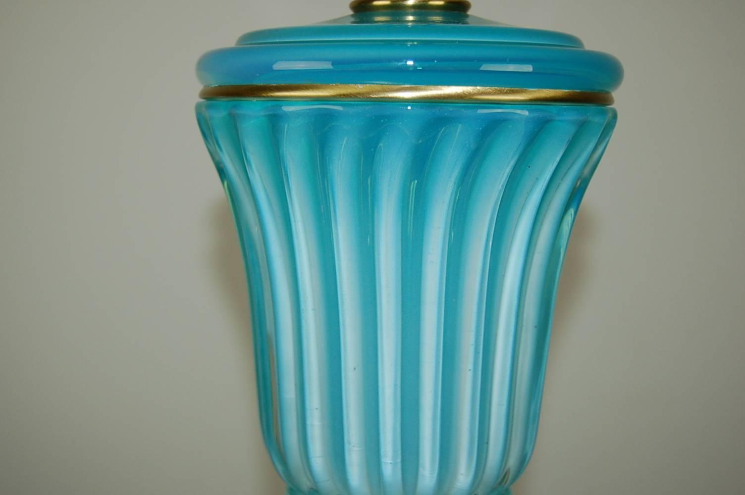 Aqua Blue Murano Opaline Table Lamp by Marbro  1
