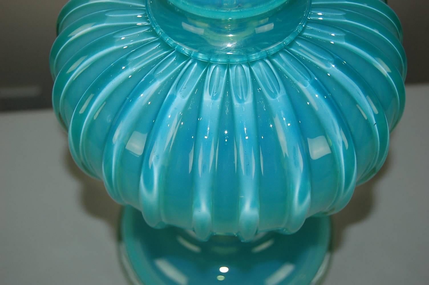Aqua Blue Murano Opaline Table Lamp by Marbro  2