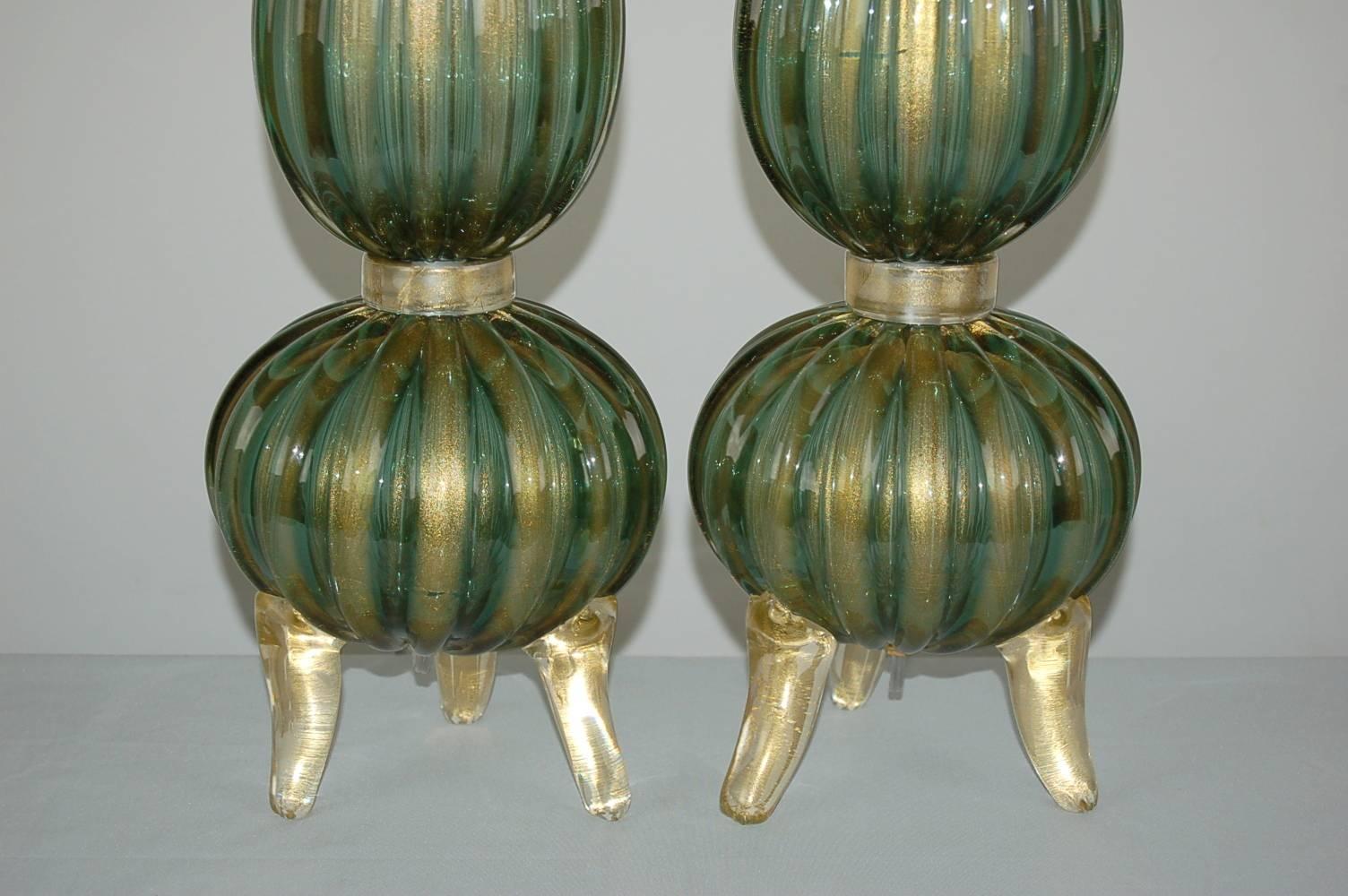 Contemporary Green Murano Italian Three Footed Lamps  For Sale