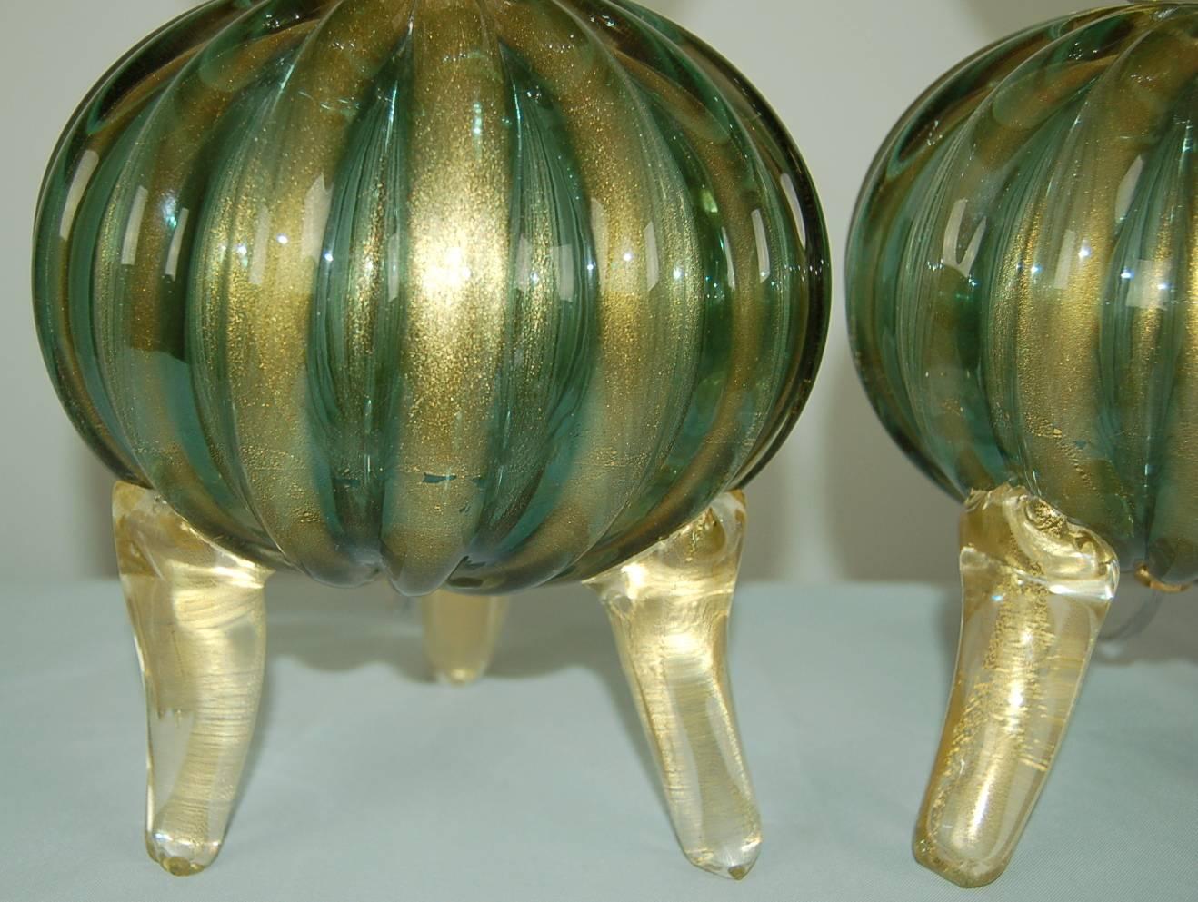 Murano Glass Green Murano Italian Three Footed Lamps  For Sale