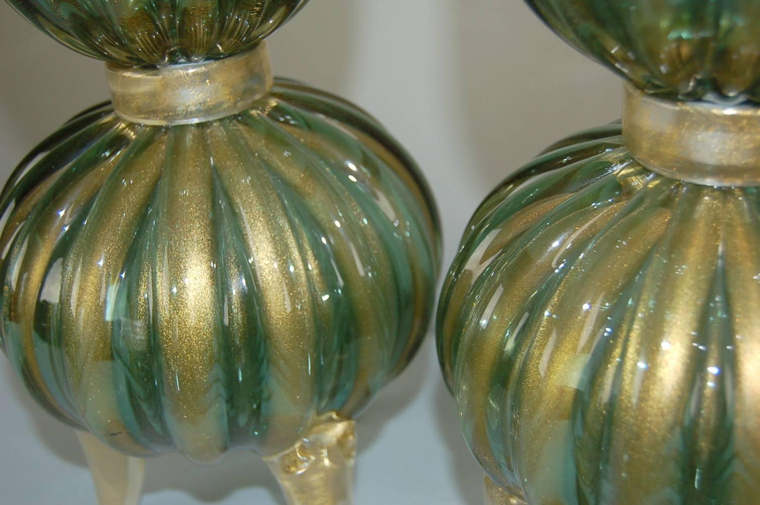 Green Murano Italian Three Footed Lamps  For Sale 3
