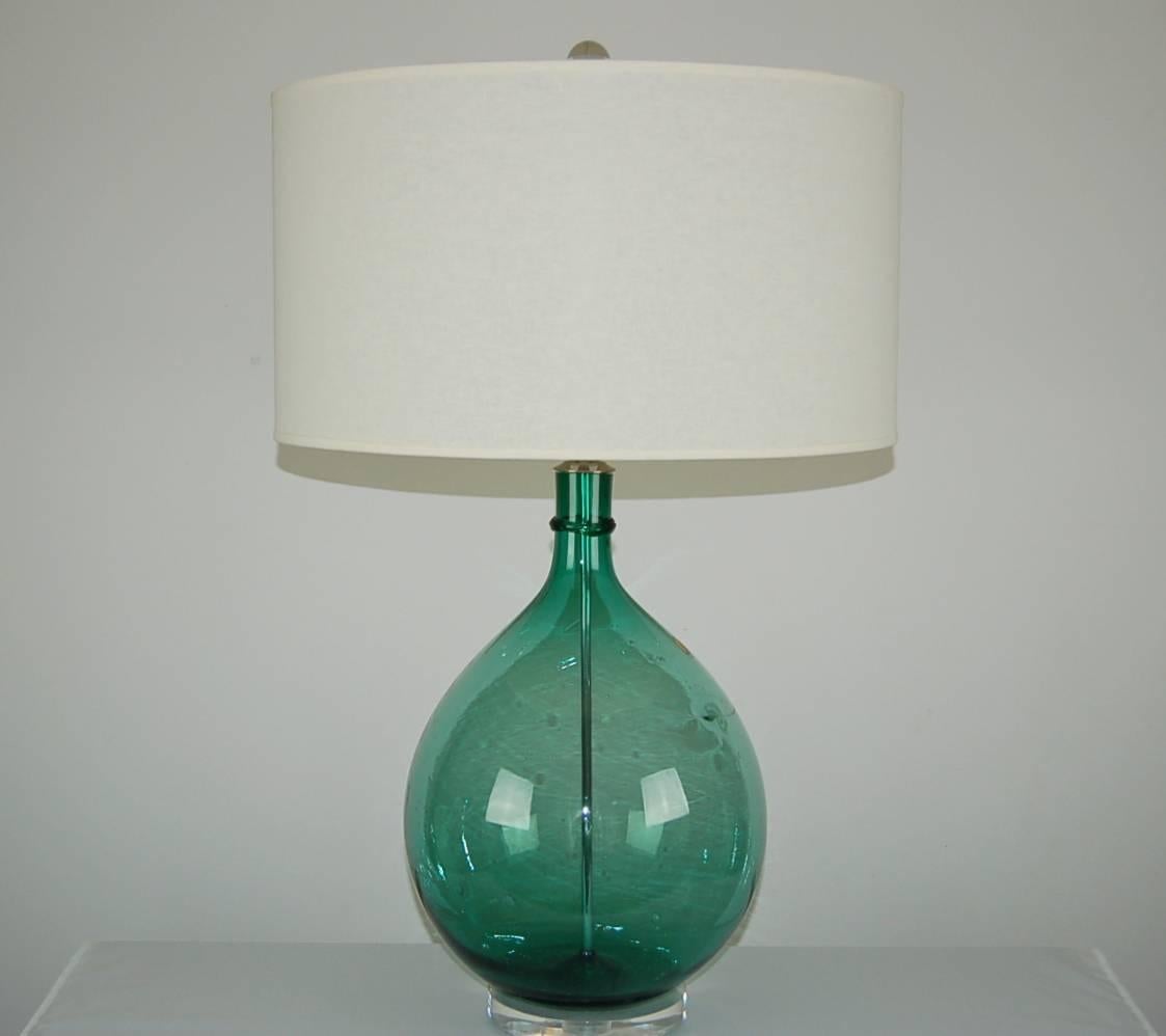 Plated Green Murano Vintage Italian Table Lamps  For Sale
