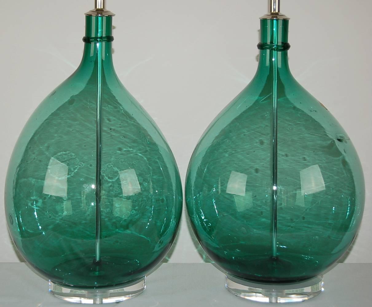 Green Murano Vintage Italian Table Lamps  In Excellent Condition For Sale In Little Rock, AR