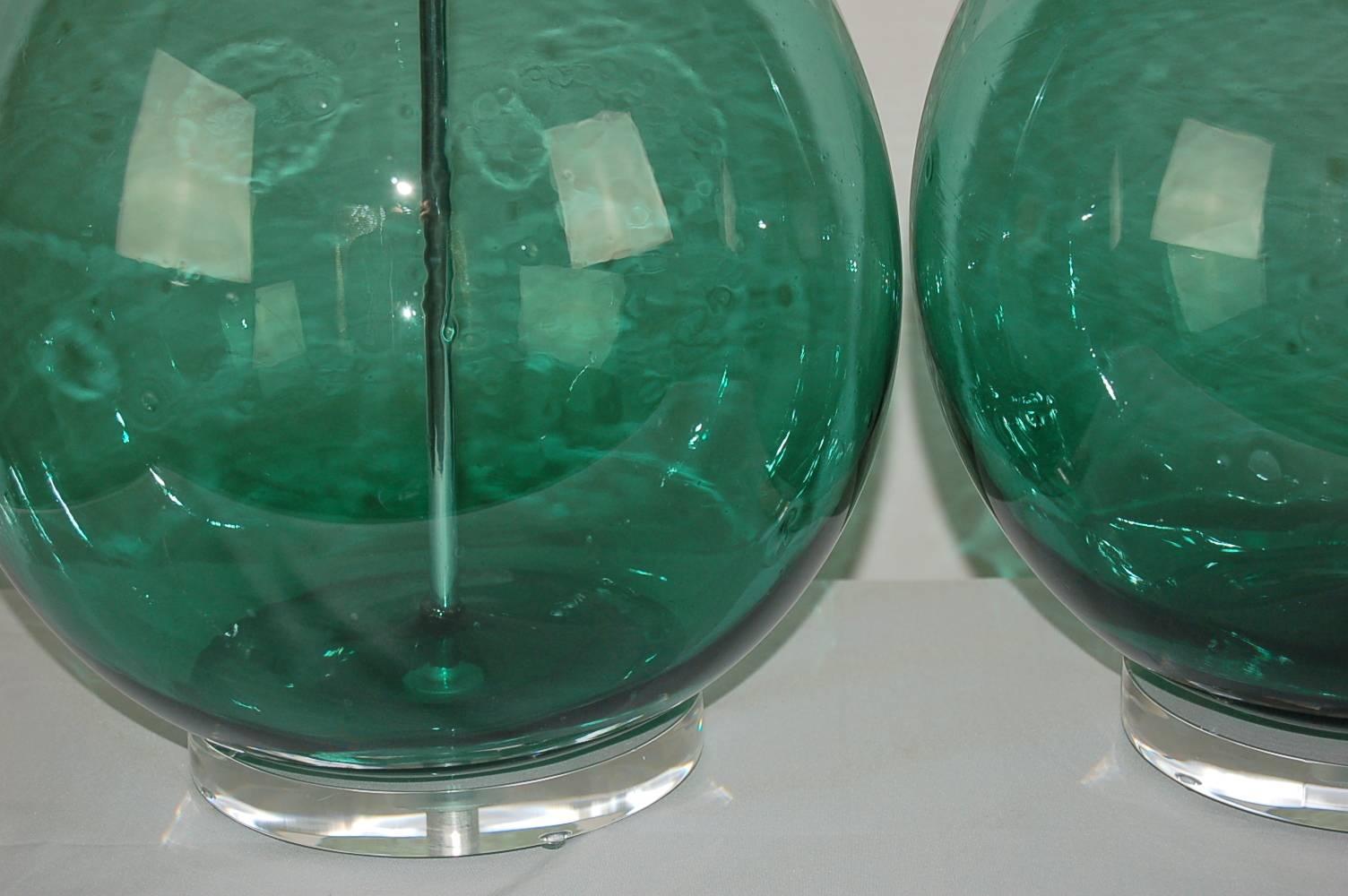 Mid-20th Century Green Murano Vintage Italian Table Lamps  For Sale