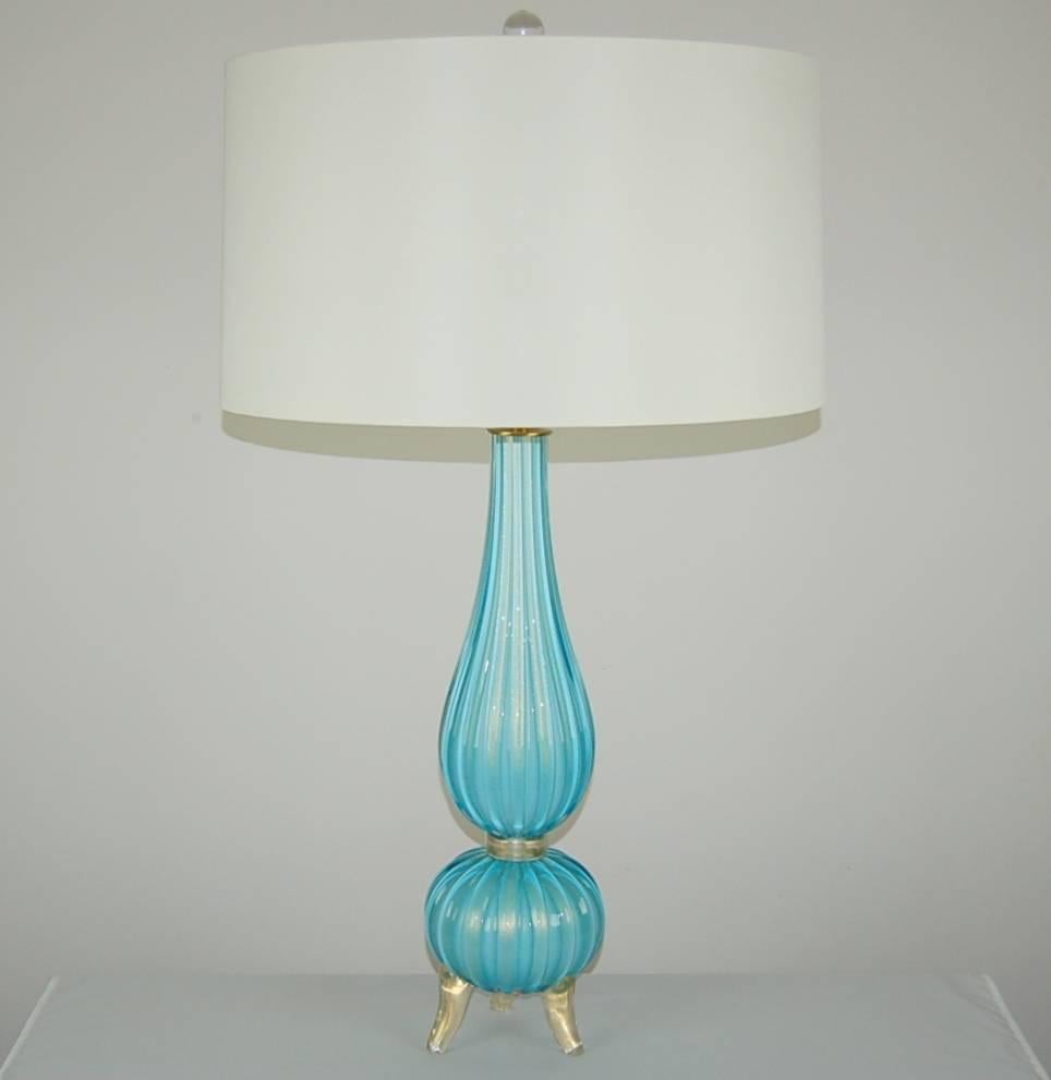 Hollywood Regency Blue Murano Italian Table Lamps  For Sale