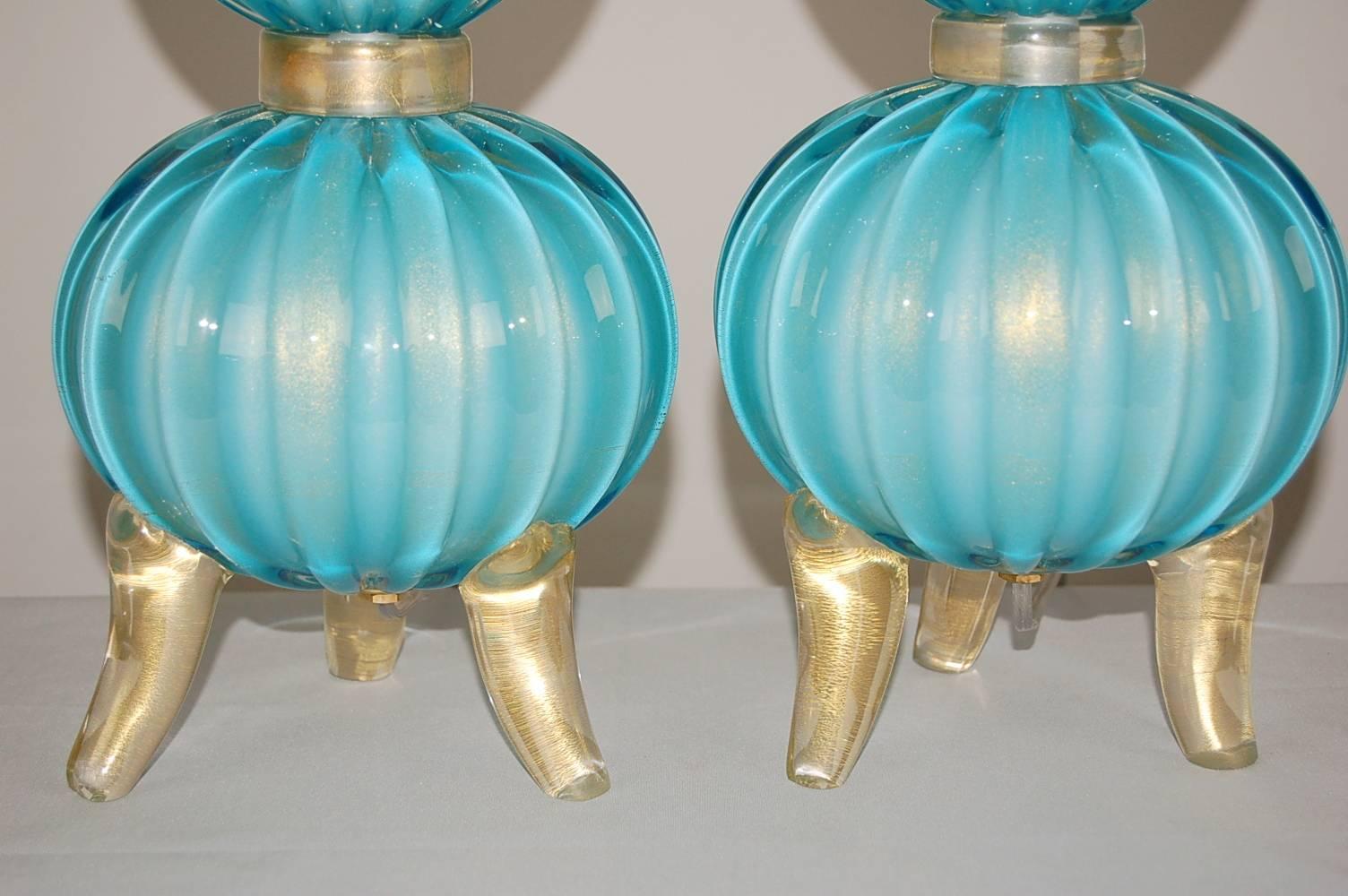 Late 20th Century Blue Murano Italian Table Lamps  For Sale