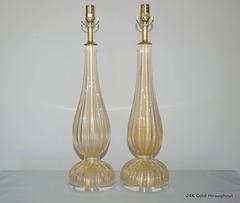 Matched Pair of Murano Table Lamps in Champagne Gold