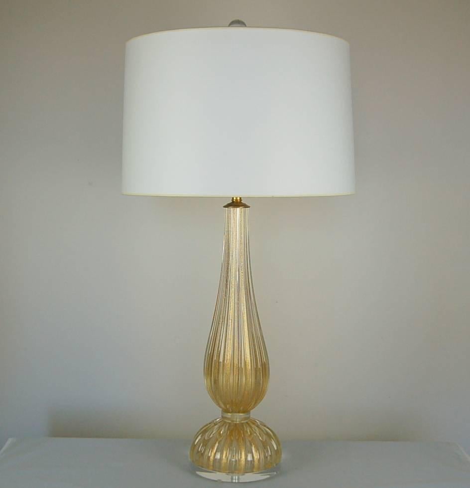 Italian Matched Pair of Murano Table Lamps in Champagne Gold For Sale